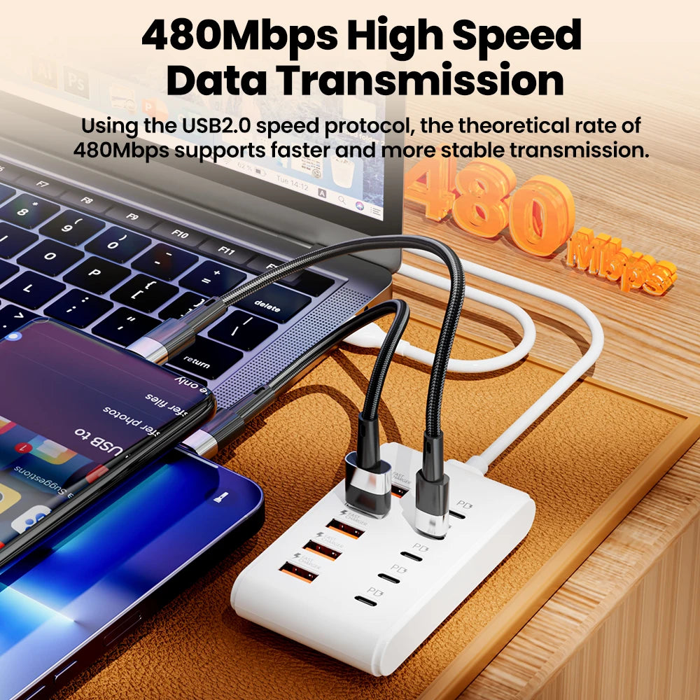 10-in-1 USB-C Charging Hub with 5 USB Ports – Fast Charging Adapter