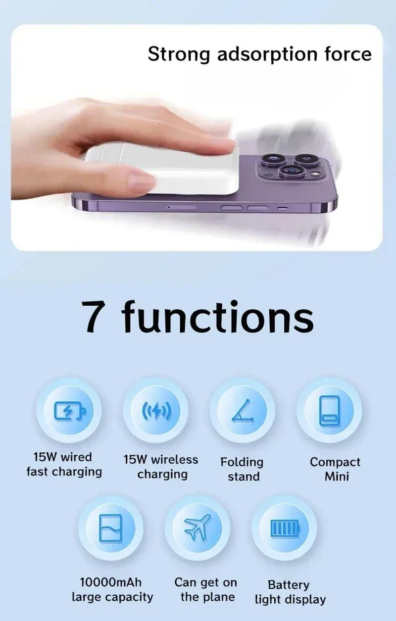 Magnetic Fast Wireless Power Bank — Portable Phone Charging with Stand (50,000mAh)