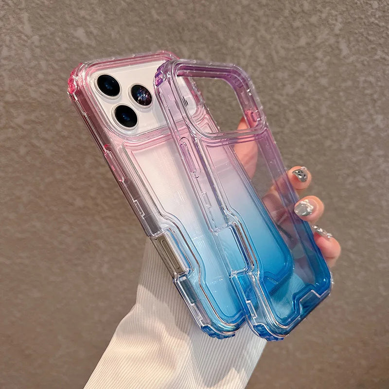 3-in-1 Anti-Impact Gradient Clear Phone Case for iPhone 12–17 Series | Shockproof PC+TPU Protective Cover
