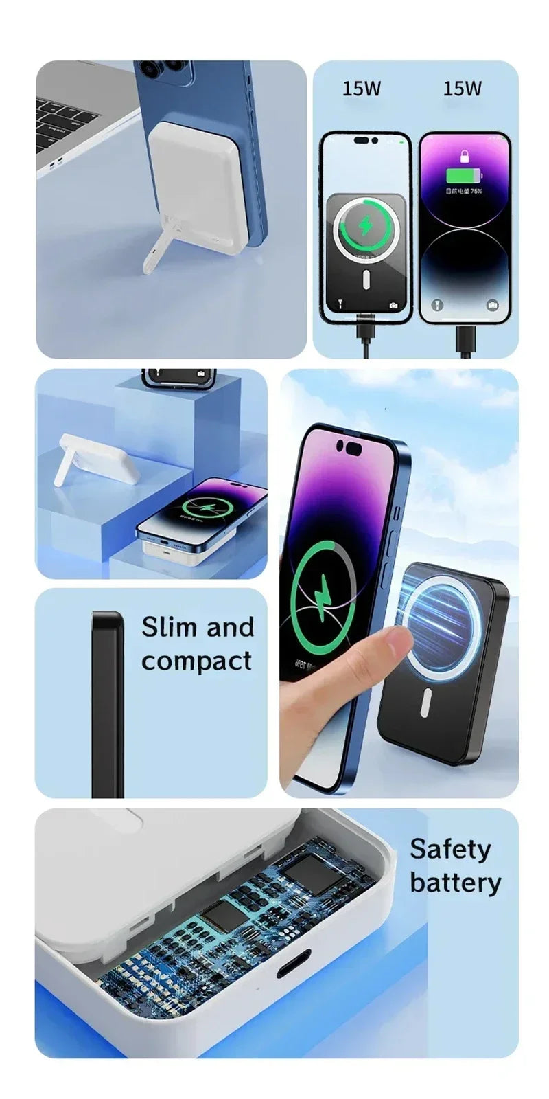 Magnetic Fast Wireless Power Bank — Portable Phone Charging with Stand (50,000mAh)