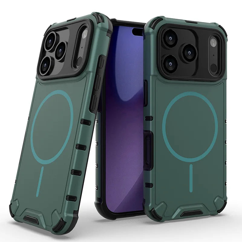 Magnetic Armor Case for iPhone 17 / 16 / 15 / 14 / 13 Series – Shockproof TPU+PC, Airbag Corners, MagSafe Compatible