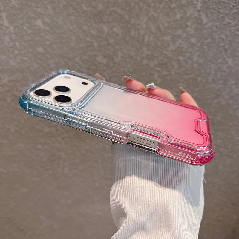 3-in-1 Anti-Impact Gradient Clear Phone Case for iPhone 12–17 Series | Shockproof PC+TPU Protective Cover