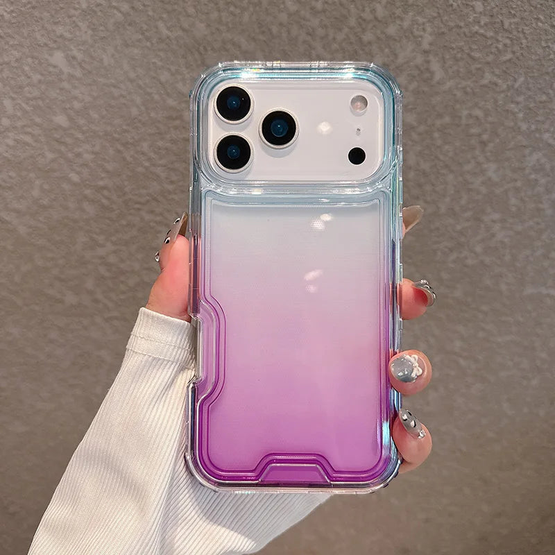 3-in-1 Anti-Impact Gradient Clear Phone Case for iPhone 12–17 Series | Shockproof PC+TPU Protective Cover