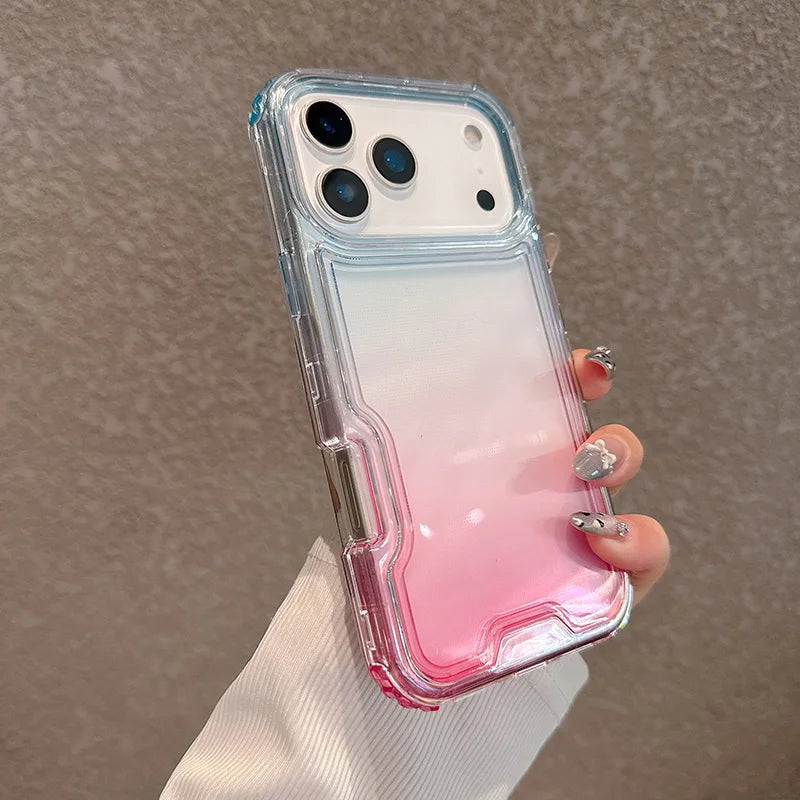 3-in-1 Anti-Impact Gradient Clear Phone Case for iPhone 12–17 Series | Shockproof PC+TPU Protective Cover