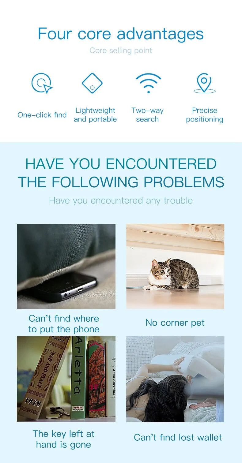 Mini Smart Bluetooth Tracker — Anti-Lost Device for Keys, Pets, Bags & Wallets