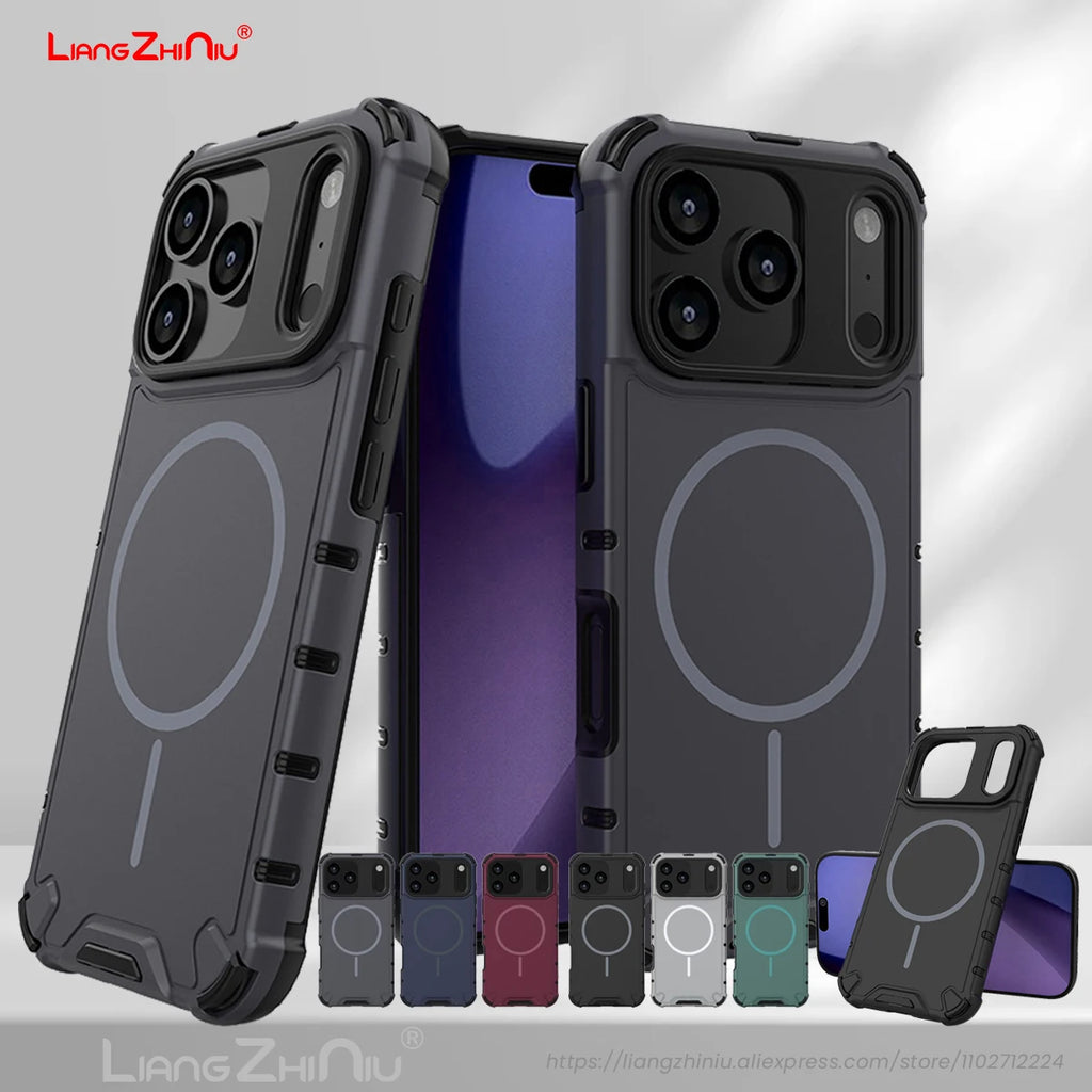 Magnetic Armor Case for iPhone 17 / 16 / 15 / 14 / 13 Series – Shockproof TPU+PC, Airbag Corners, MagSafe Compatible