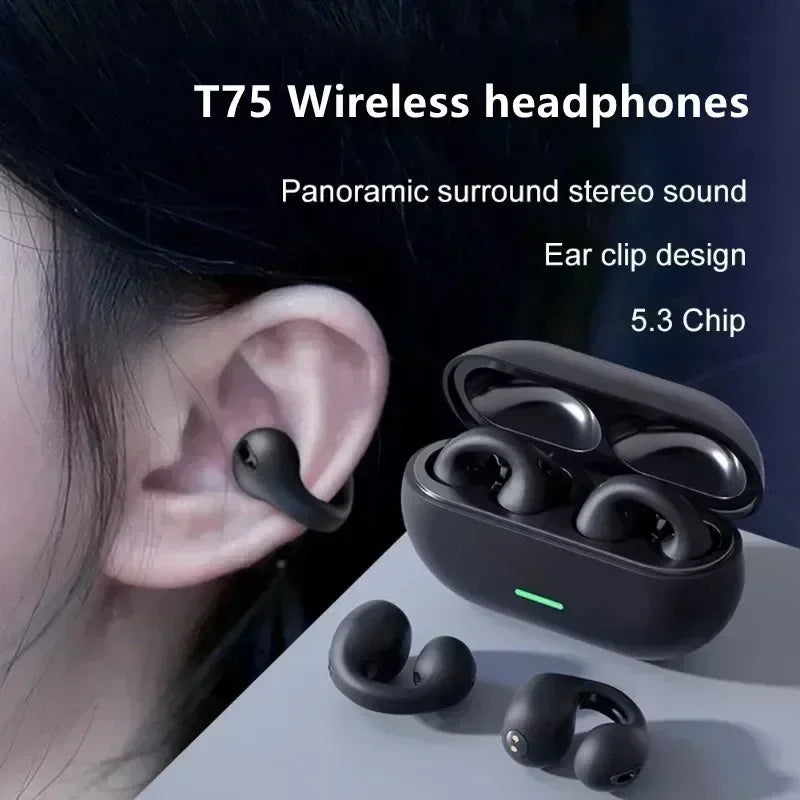 New T75 Bone Conduction Wireless Bluetooth 5.3 Headphones Sports Earphones HiFi Sound Quality Waterproof TWS Headset