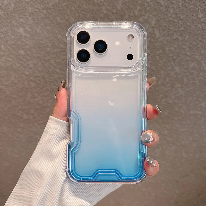 3-in-1 Anti-Impact Gradient Clear Phone Case for iPhone 12–17 Series | Shockproof PC+TPU Protective Cover