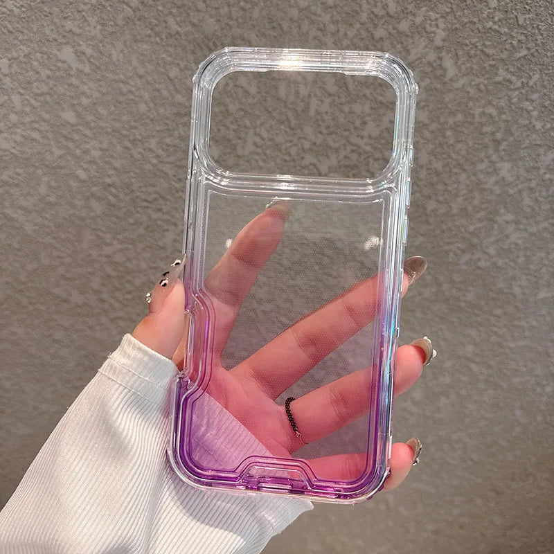3-in-1 Anti-Impact Gradient Clear Phone Case for iPhone 12–17 Series | Shockproof PC+TPU Protective Cover