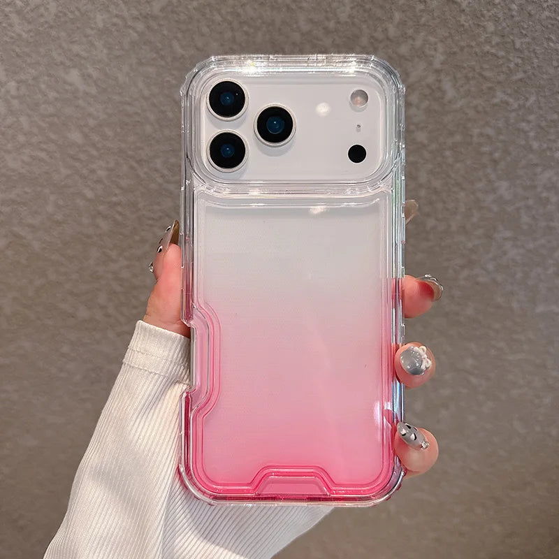 3-in-1 Anti-Impact Gradient Clear Phone Case for iPhone 12–17 Series | Shockproof PC+TPU Protective Cover