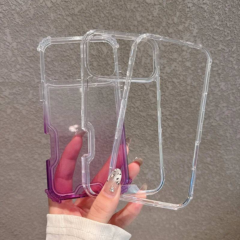 3-in-1 Anti-Impact Gradient Clear Phone Case for iPhone 12–17 Series | Shockproof PC+TPU Protective Cover