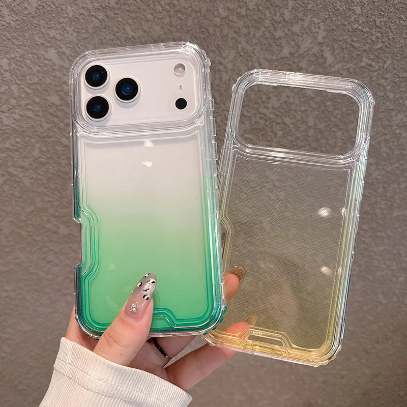 3-in-1 Anti-Impact Gradient Clear Phone Case for iPhone 12–17 Series | Shockproof PC+TPU Protective Cover