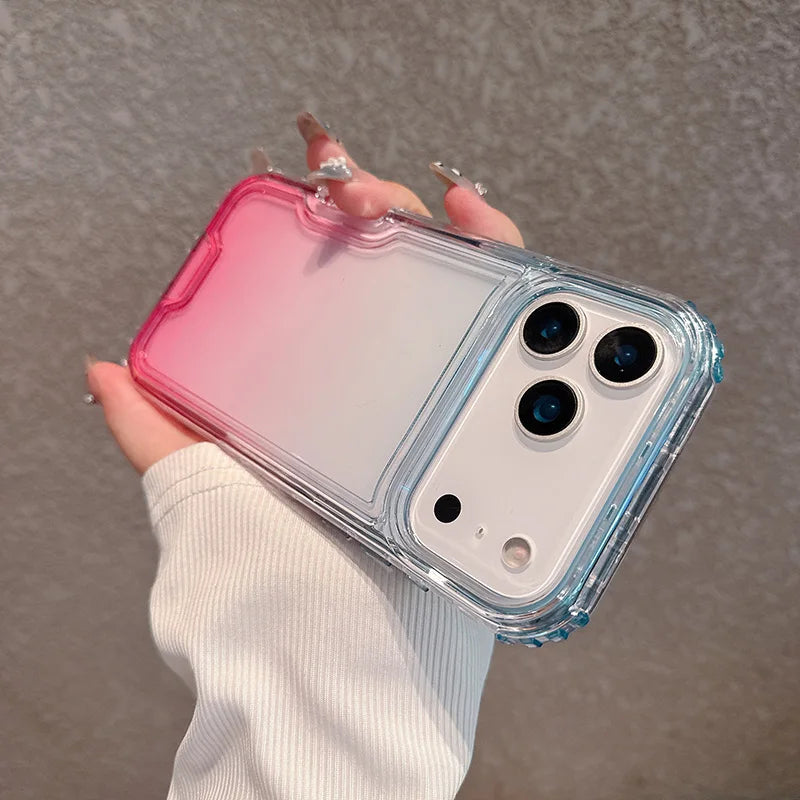 3-in-1 Anti-Impact Gradient Clear Phone Case for iPhone 12–17 Series | Shockproof PC+TPU Protective Cover
